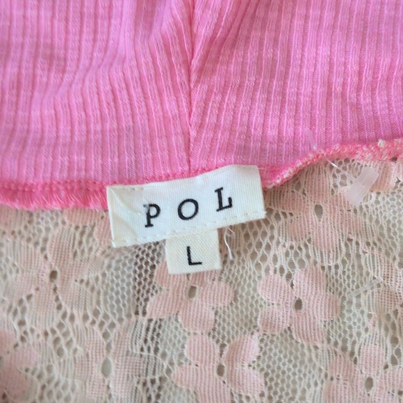 POL  Pink Peace Sign Oversized Hoodie Lace Patchwork Bohemian Top Size Large - Picture 2 of 6